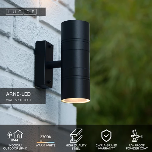 Lucide ARNE-LED - Wall spotlight / Wall light Indoor/Outdoor - Ø 6,3 cm - LED - GU10 - 2x5W 2700K - IP44 - Black - USP